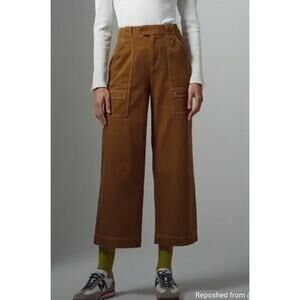 Anthropologie Porter‎ Wide Leg Cropped Cargo Pants Women Size 4 Spicy Mustard
